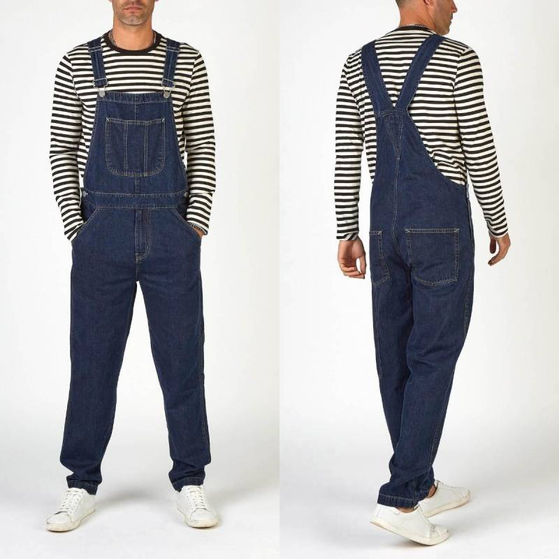 Herren-Overall, Overalls, hohe Waschung, Jeans, verstellbare Träger, Denim-Overall, lockerer Arbeitsoverall, Arbeitshose XXXL dunkelblaue von Joom DACH