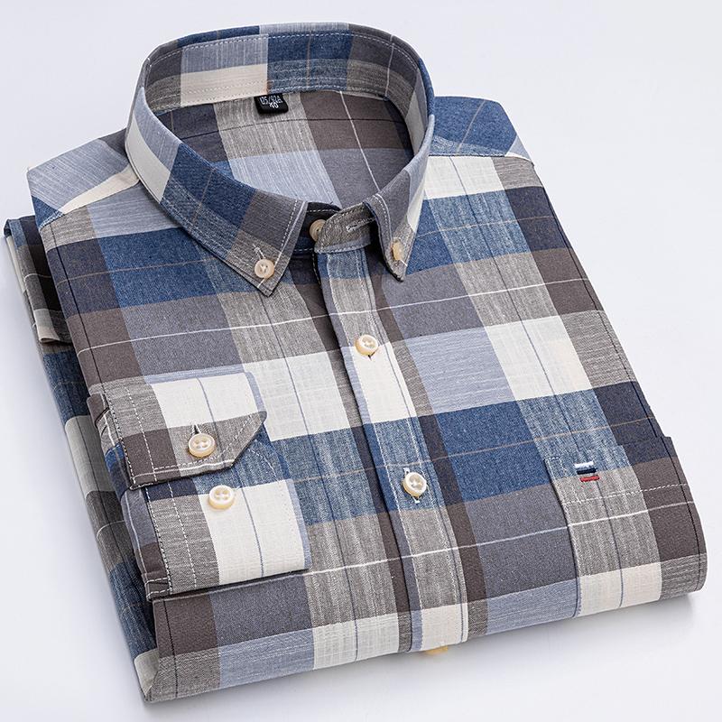Herren-Oxford-Hemden aus 100 % Baumwolle, langärmelig, lässig, kariert, weich, reguläre Passform, formelles Hemd, Gesellschaftsbluse, Herrenkleidung, 7XL 6XL 47 von Joom DACH