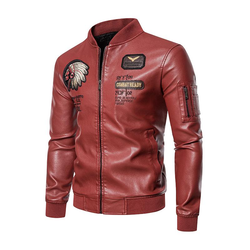 Herren PU Leder Baseballkragen Bestickte Motorradjacke Frühling und Herbst Herren Lässige Trendige Lederjacke 4XL rot von Joom DACH