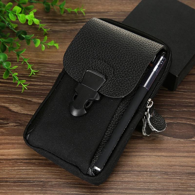 Herren PU Leder Doppelreißverschluss Handytasche Hüfttasche Hüfttasche Kleine Tasche Sport Hüfttasche Geldbörse Double layer schwarz von Joom DACH