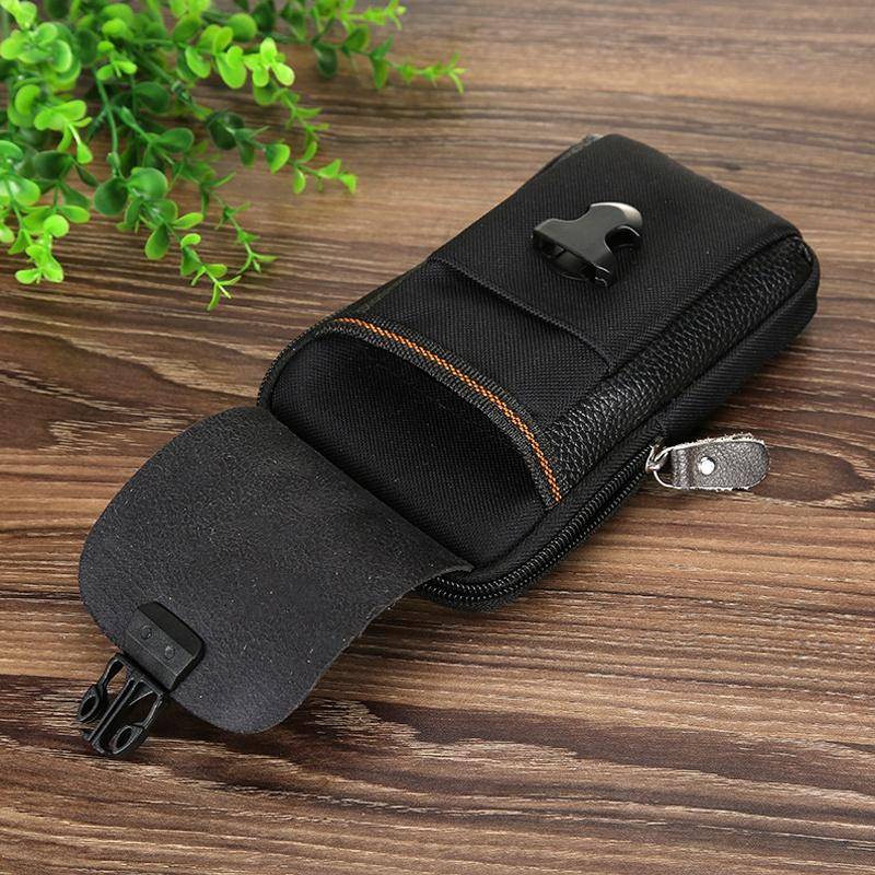 Herren PU Leder Doppelreißverschluss Handytasche Hüfttasche Hüfttasche Kleine Tasche Sport Hüfttasche Geldbörse Single layer schwarz von Joom DACH