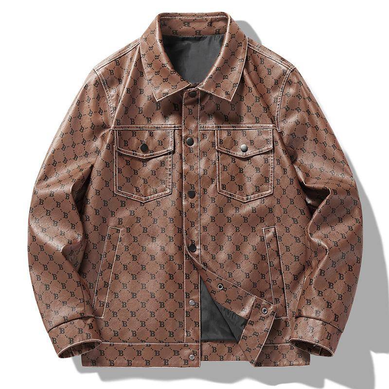 Herren PU Leder Mode Lederjacke Herrenmantel Vielseitiges Revers mit Buchstaben für junge und mittelalte Leute 5XL von Joom DACH