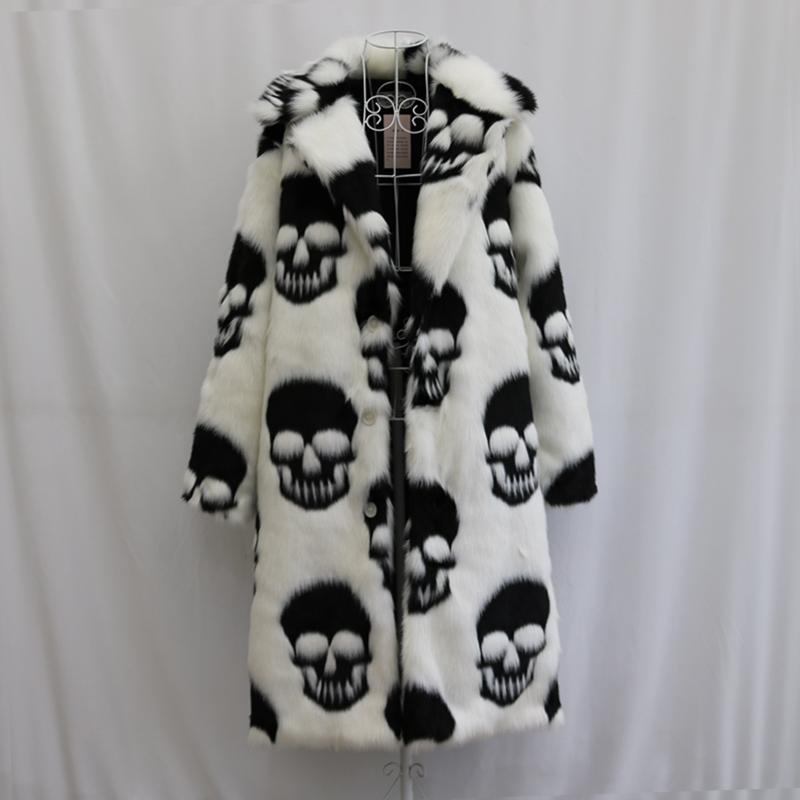 Herren Pelzmantel Anzugkragen Knopf Langer Mantel Imitation Nerzhaar Trench Europäischer und Amerikanischer Persönlichkeitstrend Totenkopf 2XL von Joom DACH