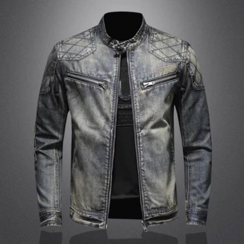 Herren Personalisierte Patch Jeansjacke Mantel Lässig Stehkragen Karomuster Übergröße Jeansmantel XXXXXL von Joom DACH