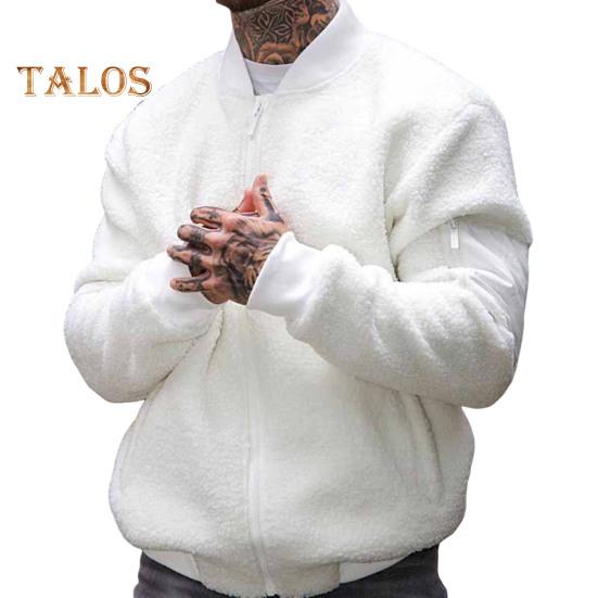 Herren Polar Fleece Jacke Langarm Durchgehender Reißverschluss Freizeitmantel mit Taschen Herbst Winter Einfarbig Oberbekleidung M weiß von Joom DACH