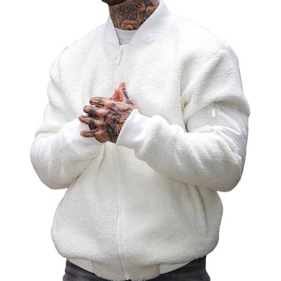 Herren Polar Fleece Jacke Langarm Durchgehender Reißverschluss Freizeitmantel mit Taschen Herbst Winter Einfarbig Oberbekleidung M weiß von Joom DACH