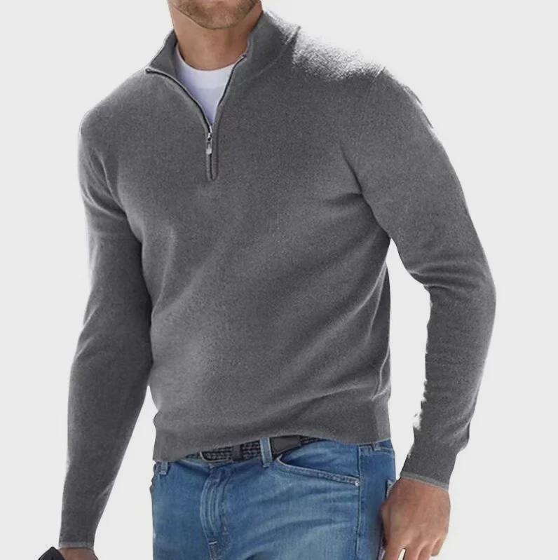 Herren-Polopullover mit V-Ausschnitt und halbem Reißverschluss – Lässiger Pullover 2023 L graue von Joom DACH