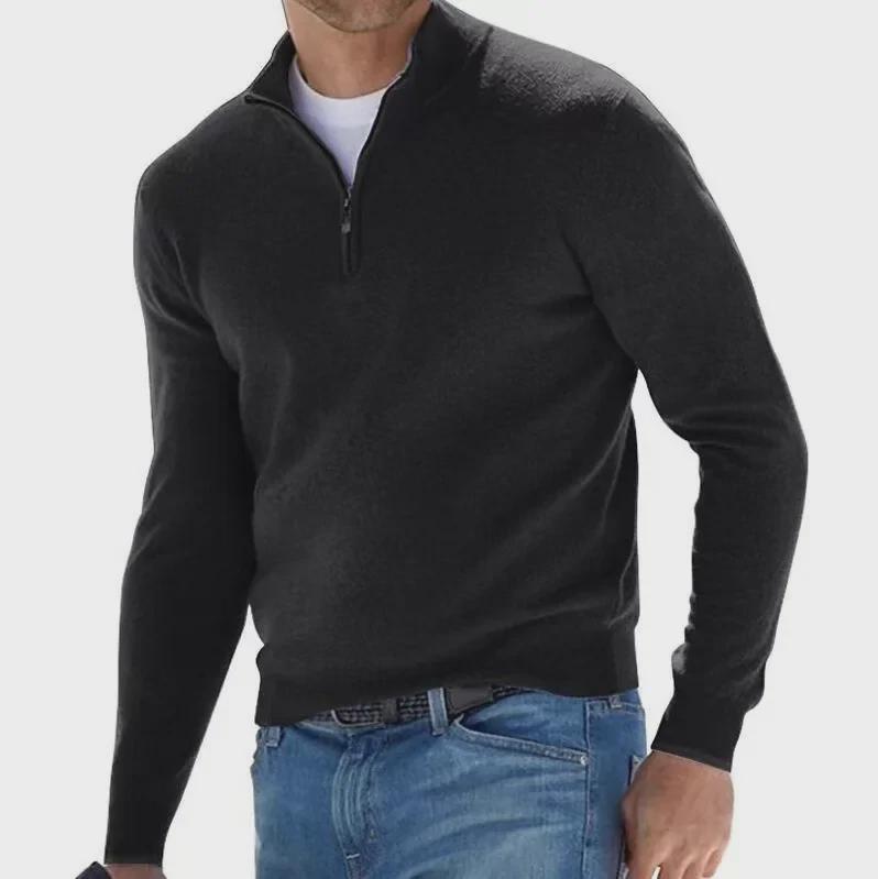 Herren-Polopullover mit V-Ausschnitt und halbem Reißverschluss – Lässiger Pullover 2023 L schwarz von Joom DACH