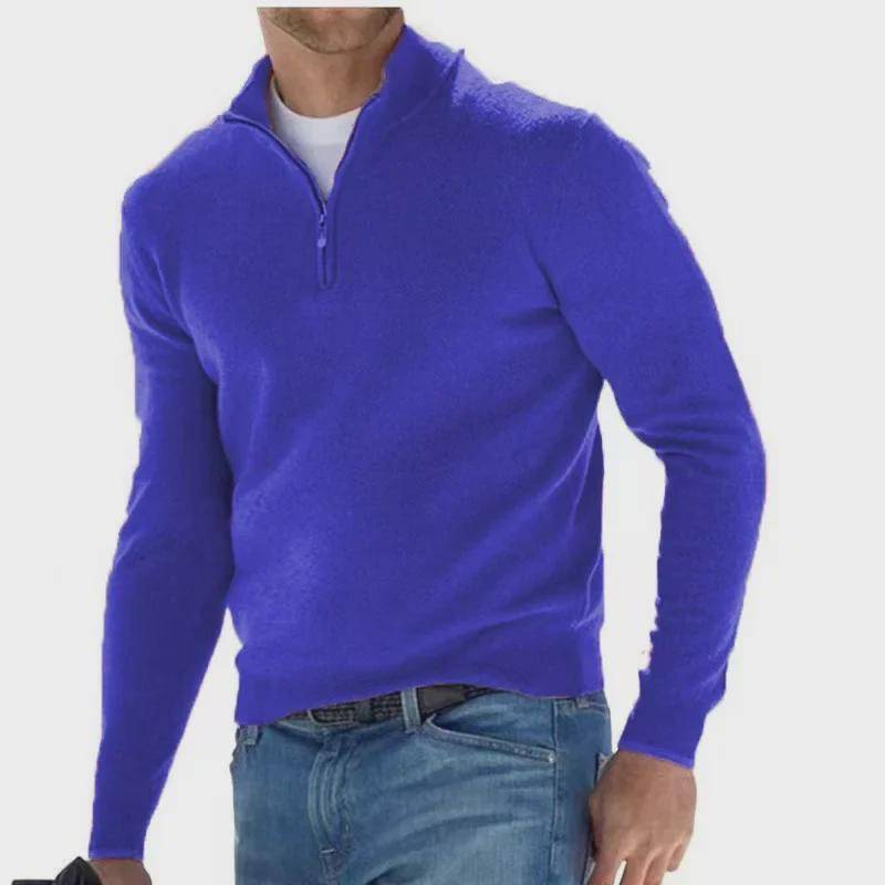 Herren-Polopullover mit V-Ausschnitt und halbem Reißverschluss – Lässiger Pullover 2023 M blau von Joom DACH