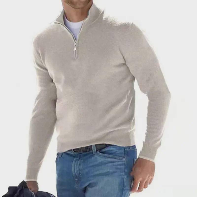 Herren-Polopullover mit V-Ausschnitt und halbem Reißverschluss – Lässiger Pullover 2023 XL grauweiß von Joom DACH