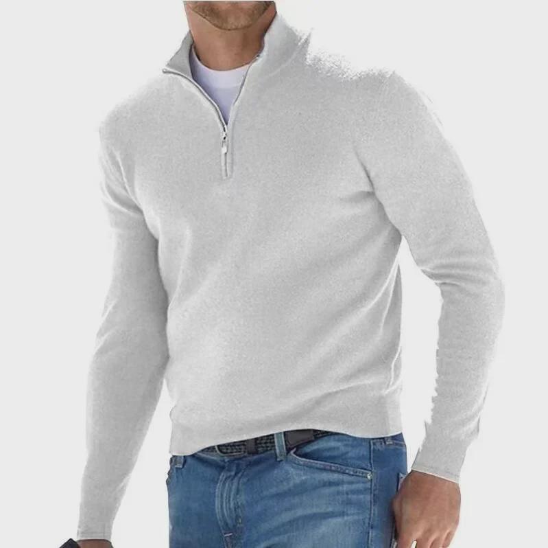 Herren-Polopullover mit V-Ausschnitt und halbem Reißverschluss – Lässiger Pullover 2023 XL weiß von Joom DACH