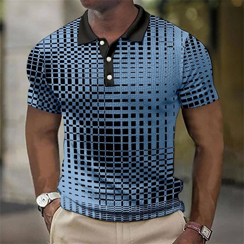 Herren-Poloshirt mit 3D-Druckdesign mit Gittermuster, atmungsaktives Sommer-Poloshirt. L blau von Joom DACH