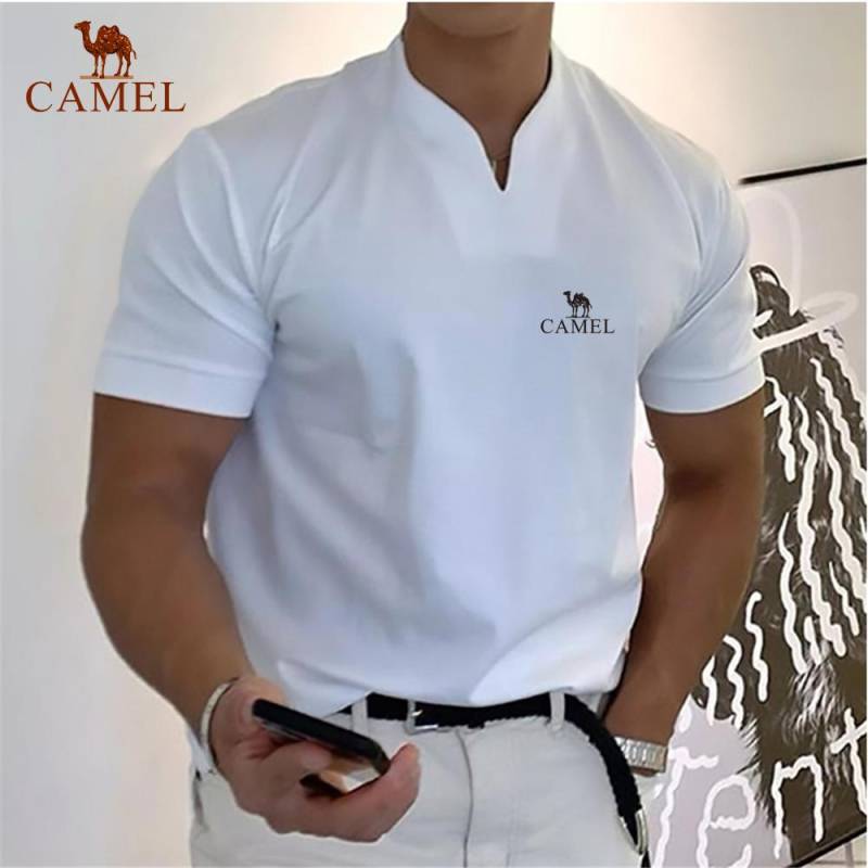 Herren-Poloshirt mit V-Ausschnitt, hochwertiger Baumwolle, bestickt, Frühling/Sommer, neues kurzärmeliges T-Shirt, lässig, sportlich, atmungsaktiv, kurz XL weiß von Joom DACH