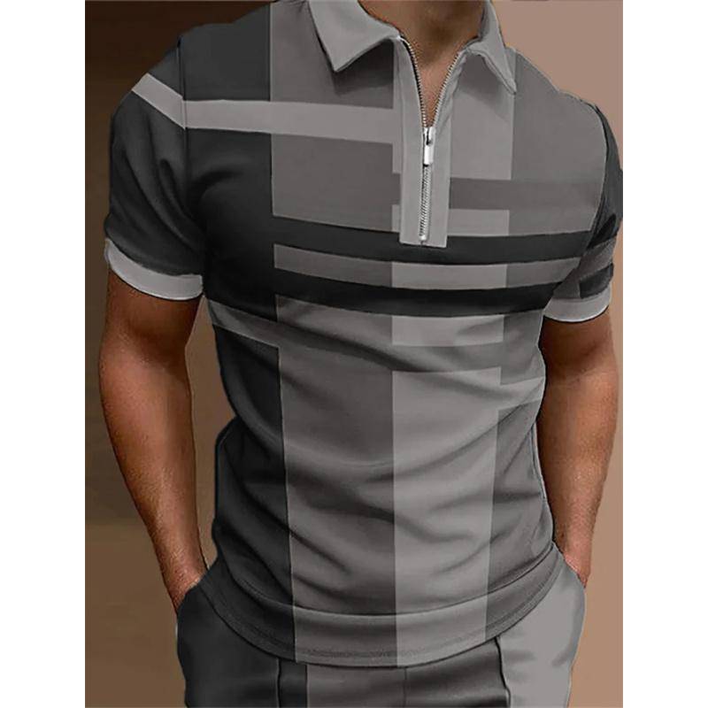 Herren-Poloshirt mit geometrischem Muster, bedrucktem Design, kurzen Ärmeln und Revers, tägliches, lässiges Kurzarm-Poloshirt. 5XL grau von Joom DACH