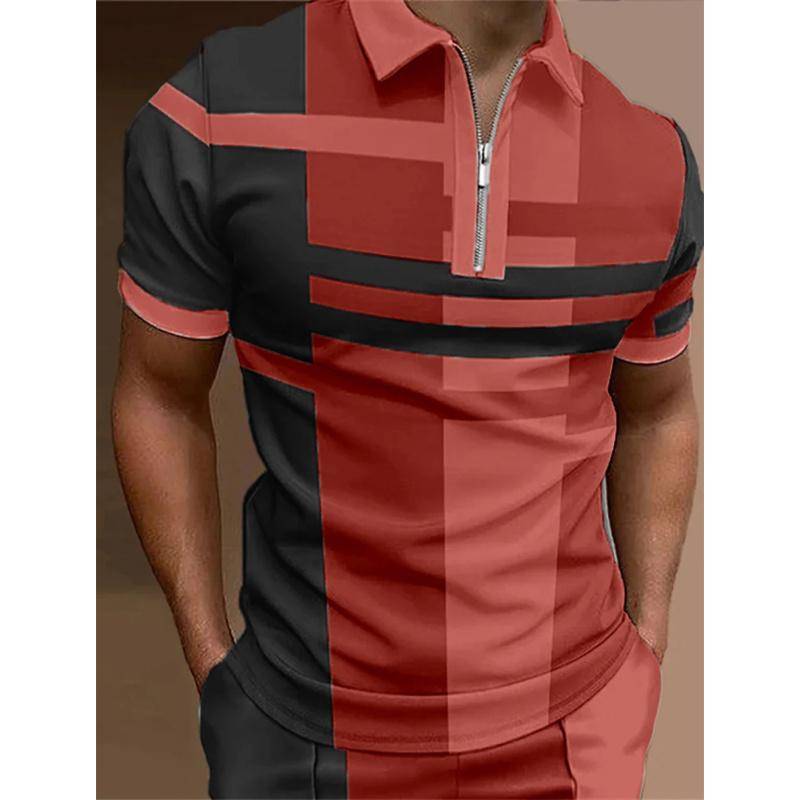 Herren-Poloshirt mit geometrischem Muster, bedrucktem Design, kurzen Ärmeln und Revers, tägliches, lässiges Kurzarm-Poloshirt. 5XL braun von Joom DACH