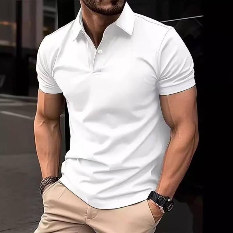 Herren Poloshirts Klassischer Knopf Basic Strukturierte T-Shirts Lässig Slim Fit Kurzarm Sommer Golf T-Shirt L weiß von Joom DACH