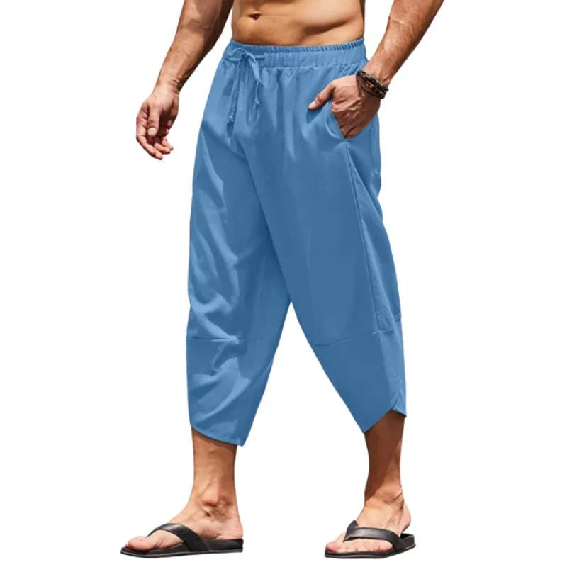 Herren Polyester Baumwolle Shorts 3/4 Sommer Baggy Sweatshorts Hose Solide Männer Hip Hop Lose Lange Streetwear Hosen 2XL L himmelblaue von Joom DACH