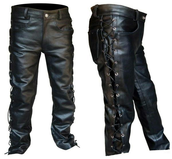 Herren-Pu-Lederhose, schwarze Motorradrock-Strumpfhose, übergroße Motorradhose mit Riemen 2XL von Joom DACH