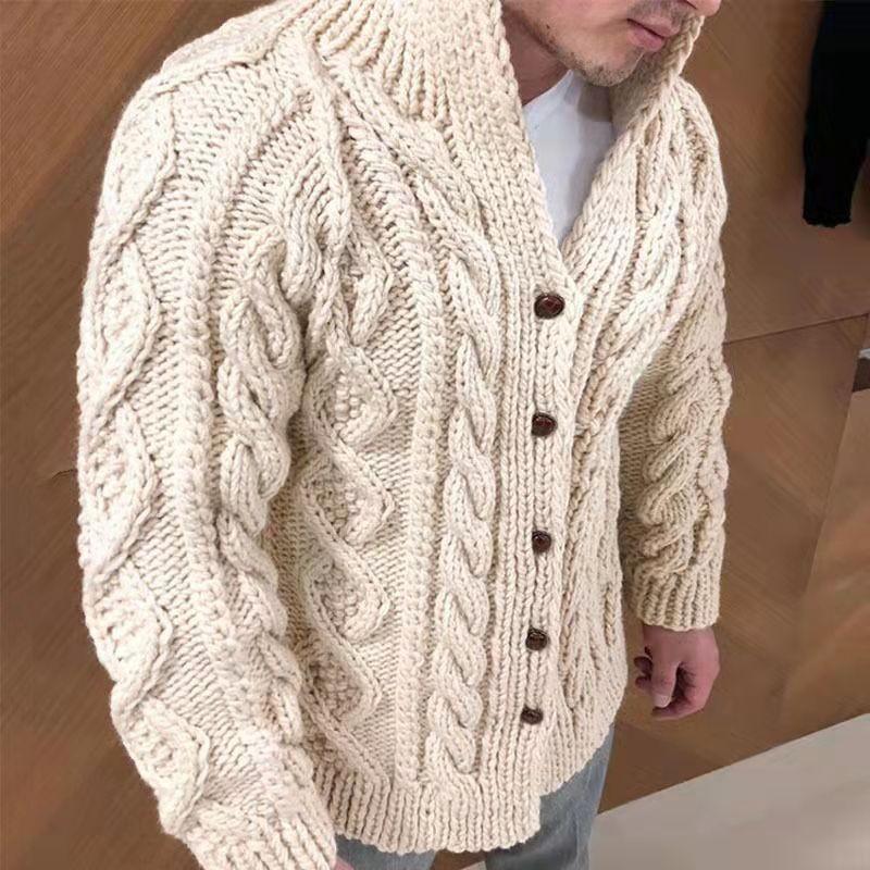 Herren-Pullover, warm, für Herbst und Winter, strapazierfähig, langärmelig, Stehkragen, Zopfmuster, Jacquard, lässige Herrenbekleidung XL beige von Joom DACH