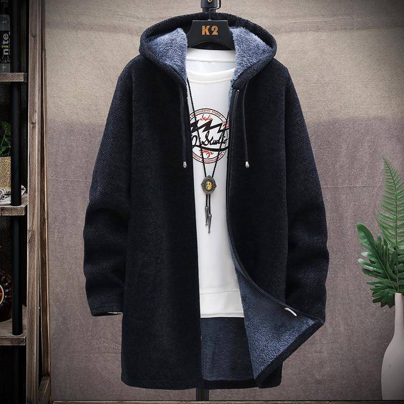 Herren Pullover Fleece Strickjacke Winterjacke Herren Slim Pullover Winter Langer Kapuzenpullover Dicker warmer Mantel Herrenbekleidung XL schwarz von Joom DACH