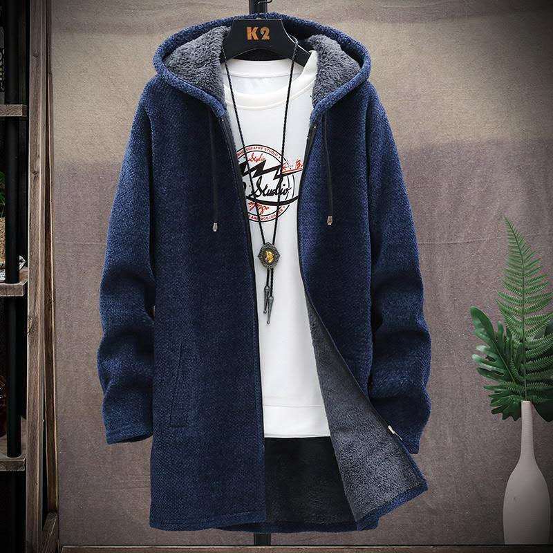 Herren Pullover Fleece Strickjacke Winterjacke Herren Slim Pullover Winter Langer Kapuzenpullover Dicker warmer Mantel Herrenbekleidung XL navy blau von Joom DACH
