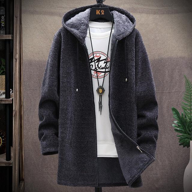 Herren Pullover Fleece Strickjacke Winterjacke Herren Slim Pullover Winter Langer Kapuzenpullover Dicker warmer Mantel Herrenbekleidung XXXXL grau von Joom DACH