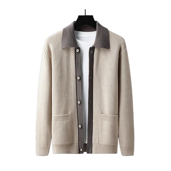 Herren Pullover Mantel Dick Colorblock Knopfverschluss Umlegekragen Gestrickt Locker Warmhalten Jacke Herbst M apricot von Joom DACH