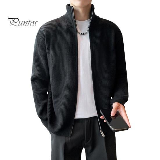 Herren Pullover Mantel Reißverschluss Strick Elastisch Lange Ärmel Stehkragen Oberbekleidung Reine Farbe Lässige Strickjacke Alltagskleidung Schule Mittellange Jacke L schwarz von Joom DACH