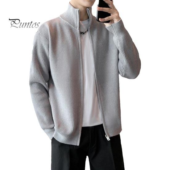 Herren Pullover Mantel Reißverschluss Strick Elastisch Lange Ärmel Stehkragen Oberbekleidung Reine Farbe Lässige Strickjacke Alltagskleidung Schule Mittellange Jacke XL grau von Joom DACH