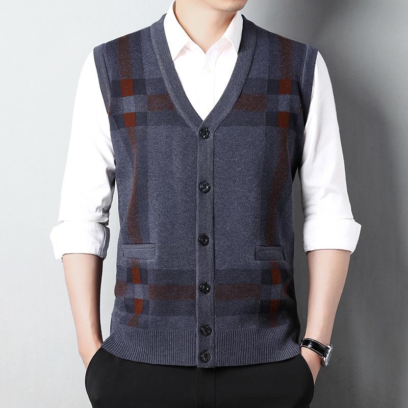 Herren Pullover Weste Herbst und Winter Stricken Neue ärmellose Strickjacke Business Farbe Mittleren Alters Echte Tasche Herrenmantel 3XL/125 von Joom DACH