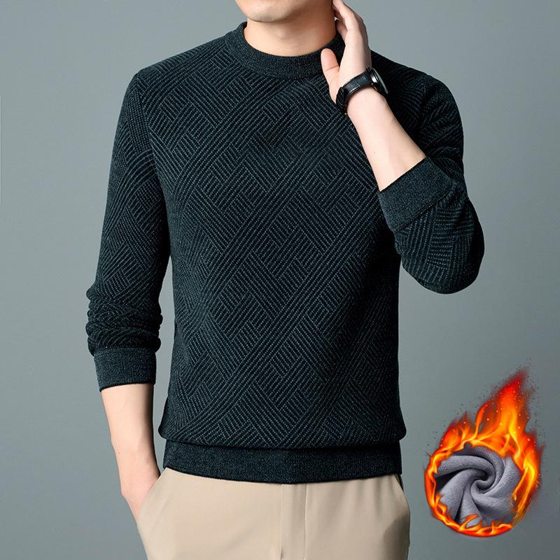 Herren-Pullover mit Rundhalsausschnitt und Fleece, verdickt, modisch, lässig, Strickjacke, Papa-Anzug, lässig, runder Rundhalsausschnitt L von Joom DACH