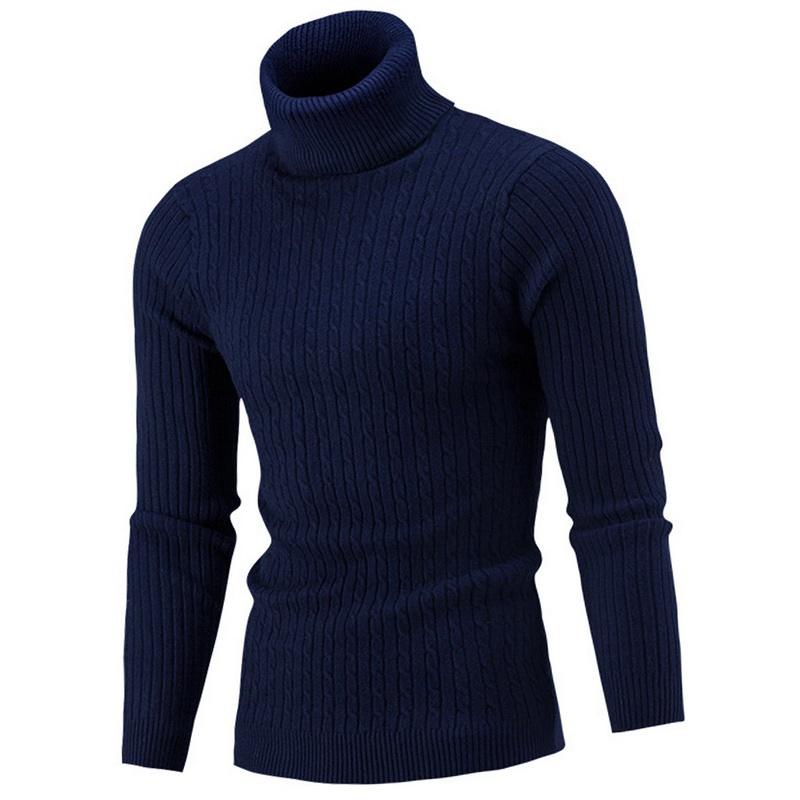 Herren-Pullover mit hohem Kragen, Herbst- und Wintermode, langärmelig, warm, gestrickt, Rollkragenpullover, hält warme Pullover L navy blau von Joom DACH