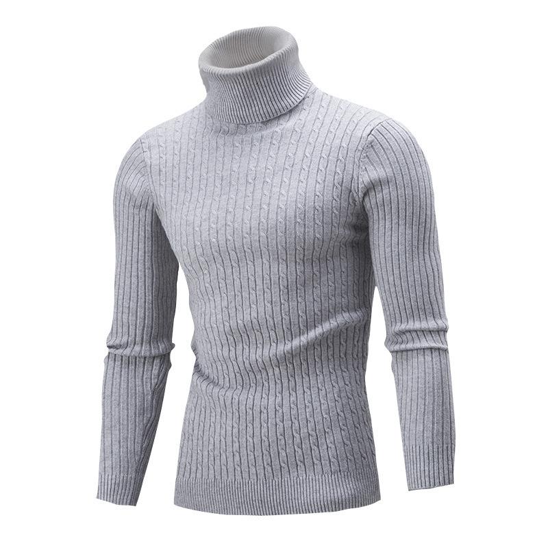 Herren-Pullover mit hohem Kragen, Herbst- und Wintermode, langärmelig, warm, gestrickt, Rollkragenpullover, hält warme Pullover L grau von Joom DACH
