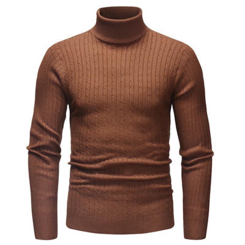 Herren-Pullover mit hohem Kragen, Herbst- und Wintermode, langärmelig, warm, gestrickt, Rollkragenpullover, hält warme Pullover L braun von Joom DACH