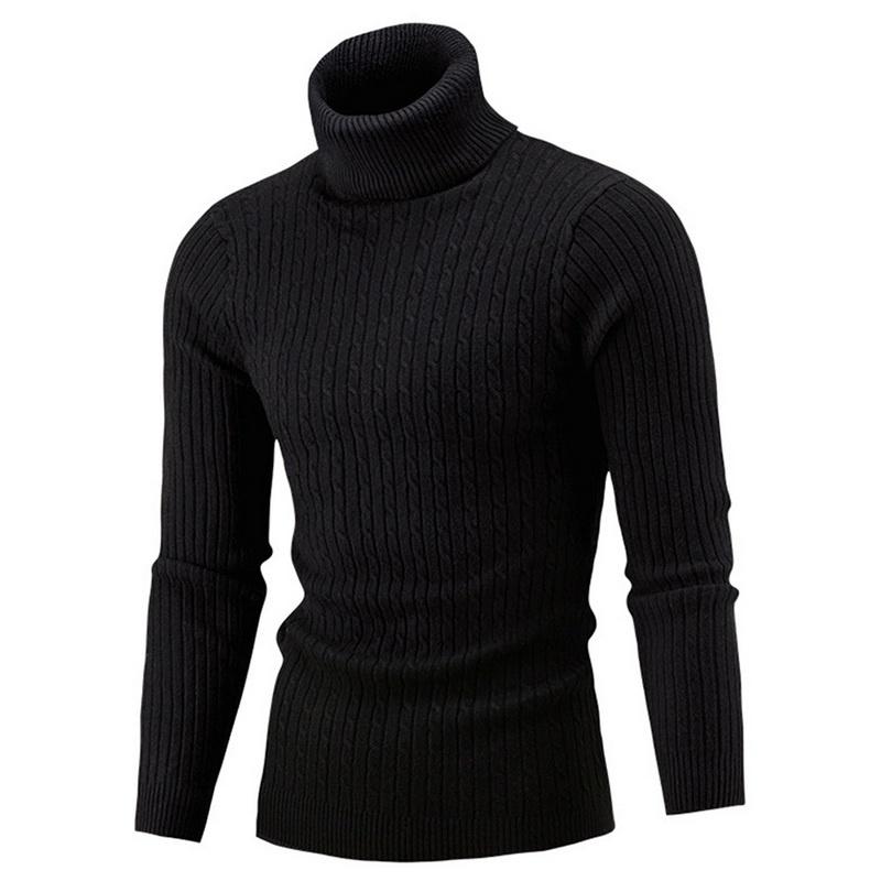 Herren-Pullover mit hohem Kragen, Herbst- und Wintermode, langärmelig, warm, gestrickt, Rollkragenpullover, hält warme Pullover M schwarz von Joom DACH
