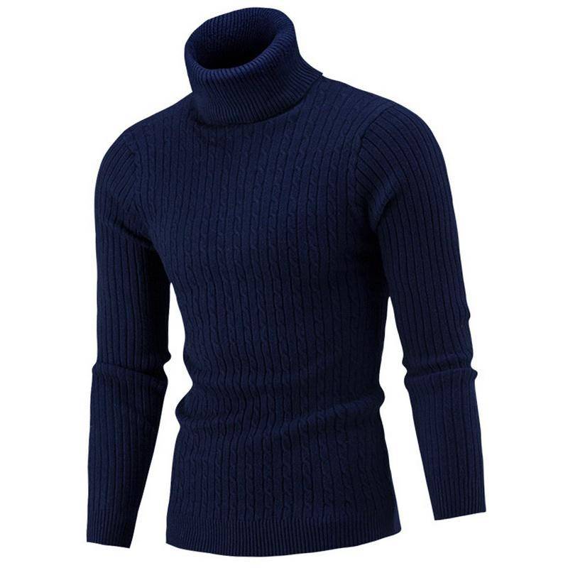 Herren-Pullover mit hohem Kragen, Herbst- und Wintermode, langärmelig, warm, gestrickt, Rollkragenpullover, hält warme Pullover S dunkelblaue von Joom DACH