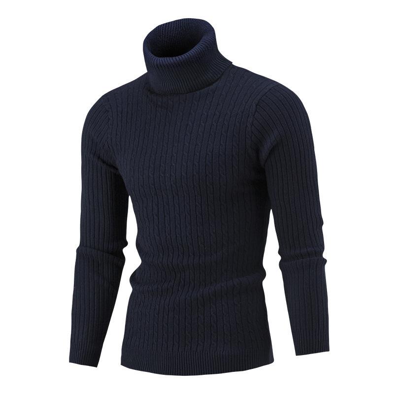 Herren-Pullover mit hohem Kragen, Herbst- und Wintermode, langärmelig, warm, gestrickt, Rollkragenpullover, hält warme Pullover XXXL navy blau von Joom DACH