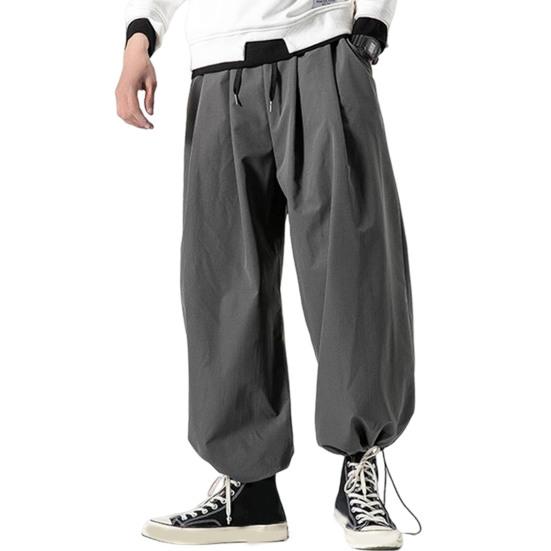 Herren Pumphose im japanischen Stil, lockerer tiefer Schritt, einfarbig, Kordelzug, elastische Taille, Knöchelband, weiche, atmungsaktive Hip-Hop-Streetwear, lange Hose 2XL von Joom DACH