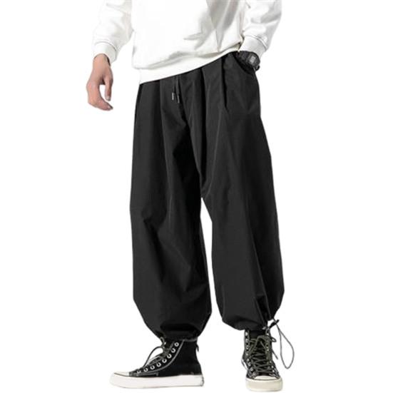 Herren Pumphose im japanischen Stil, lockerer tiefer Schritt, einfarbig, Kordelzug, elastische Taille, Knöchelband, weiche, atmungsaktive Hip-Hop-Streetwear, lange Hose XL schwarz von Joom DACH