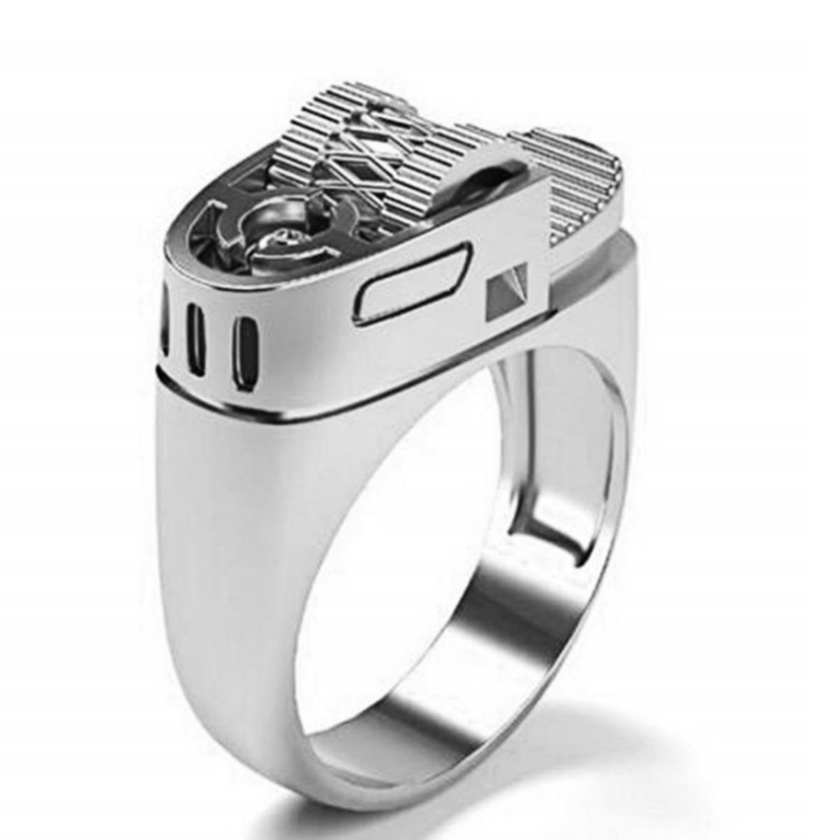 Herren Punk Stil Punk 14k Vergoldet Mode Kreativ Feuerzeug Ring Silber Einzigartiges Design Mechanisches Zahnrad Feuerzeug Stil Ring Geschenke (Größe 12, Silber) 13 silber von Joom DACH