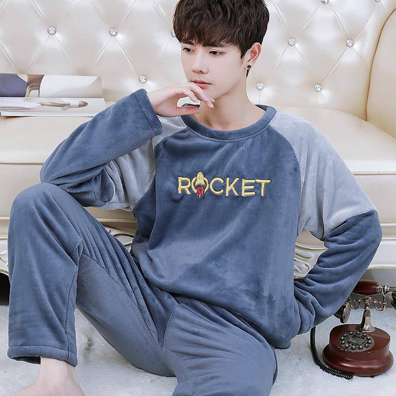 Herren-Pyjama aus Flanell, Herbst- und Winter-Plüsch, verdickter Pullover, Korallenplüsch, warm, lässig, Heimanzug XXL von Joom DACH