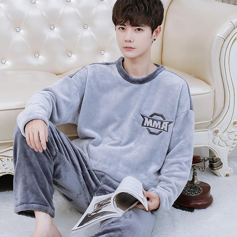 Herren-Pyjama aus Flanell, Herbst- und Winter-Plüsch, verdickter Pullover, Korallenplüsch, warm, lässig, Heimanzug XXXL von Joom DACH