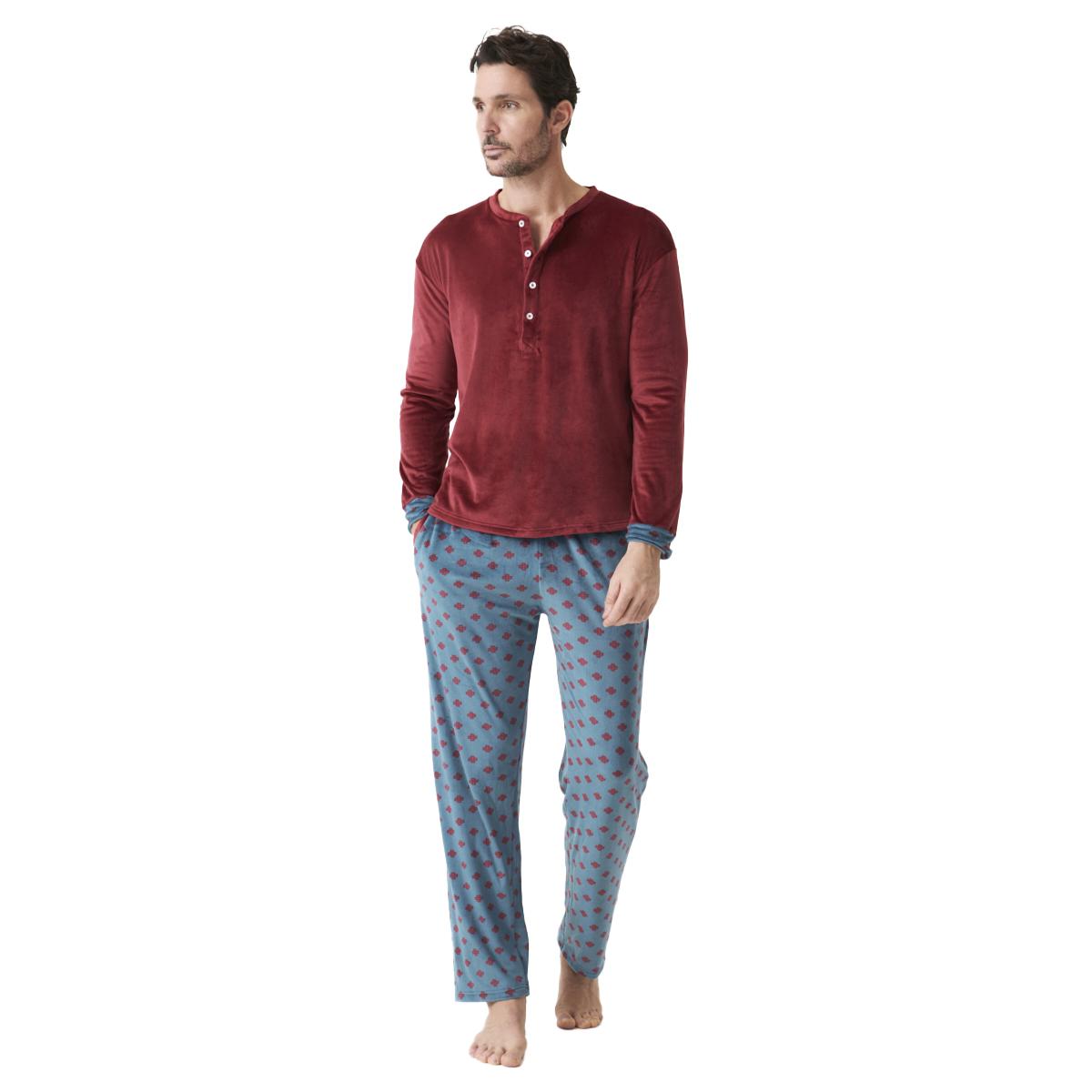 Herren-Pyjama mit langen Ärmeln und Mao-Kragen JJBDP5400 M blau/antike rubinrot Herren-Pyjama mit langen Ärmeln und Mao-Kragen JJBDP5400 M blau/antike rubinrot von Joom DACH