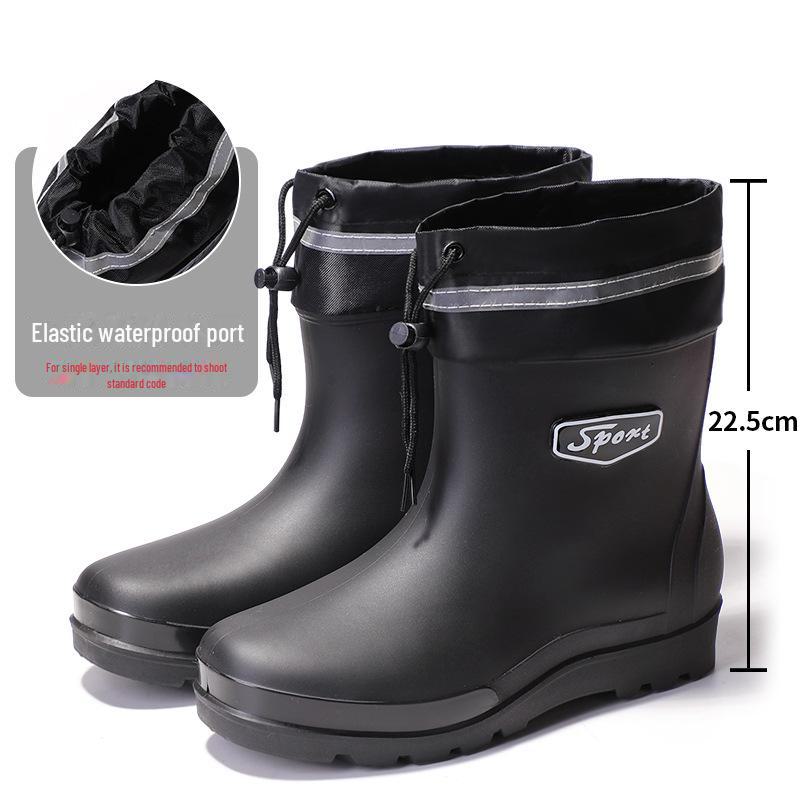 Herren-Regenstiefel mit kurzem Schaft – reflektierend, wasserdicht, Gummiband, schwarze Gummischuhe Size 43 von Joom DACH