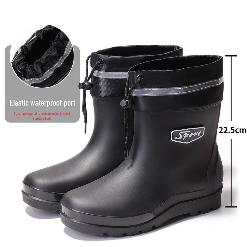 Herren-Regenstiefel mit kurzem Schaft – reflektierend, wasserdicht, Gummiband, schwarze Gummischuhe Size 43 von Joom DACH