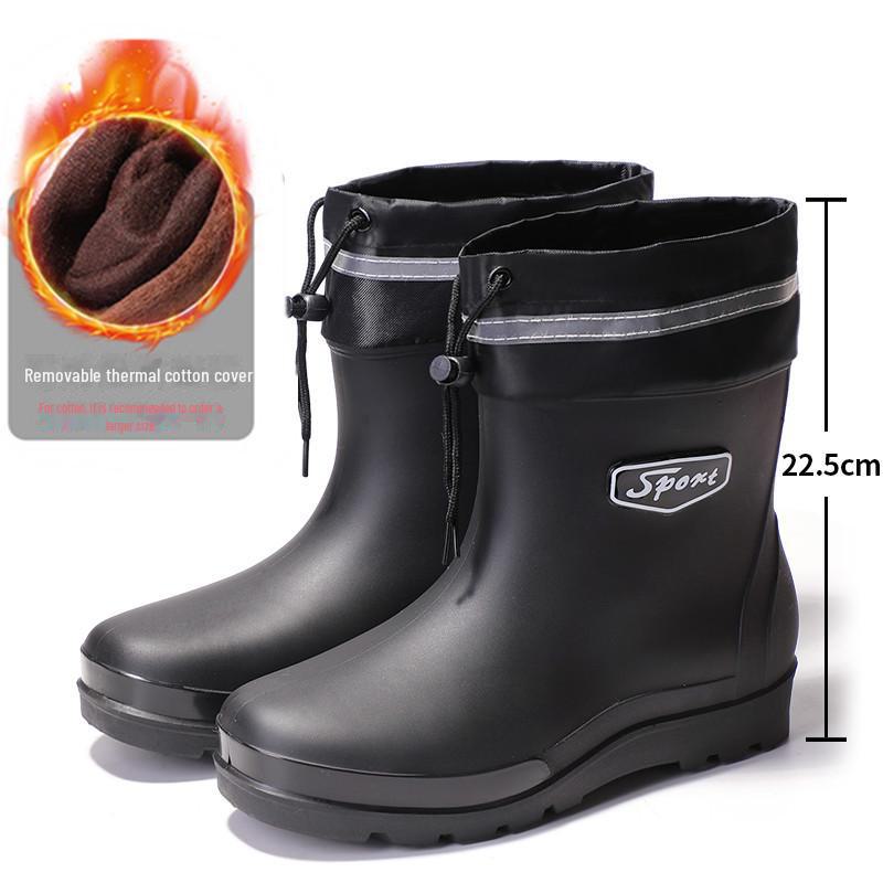 Herren-Regenstiefel mit kurzem Schaft – reflektierend, wasserdicht, Gummiband, schwarze Gummischuhe Size 45 von Joom DACH