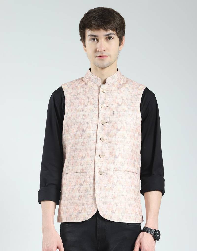 Herren Regular Fit Ärmellose Weste | Knopfverschluss | Stehkragen | Elegante Ethnische Kleidung Nehru-Jacke für Herren L beige von Joom DACH