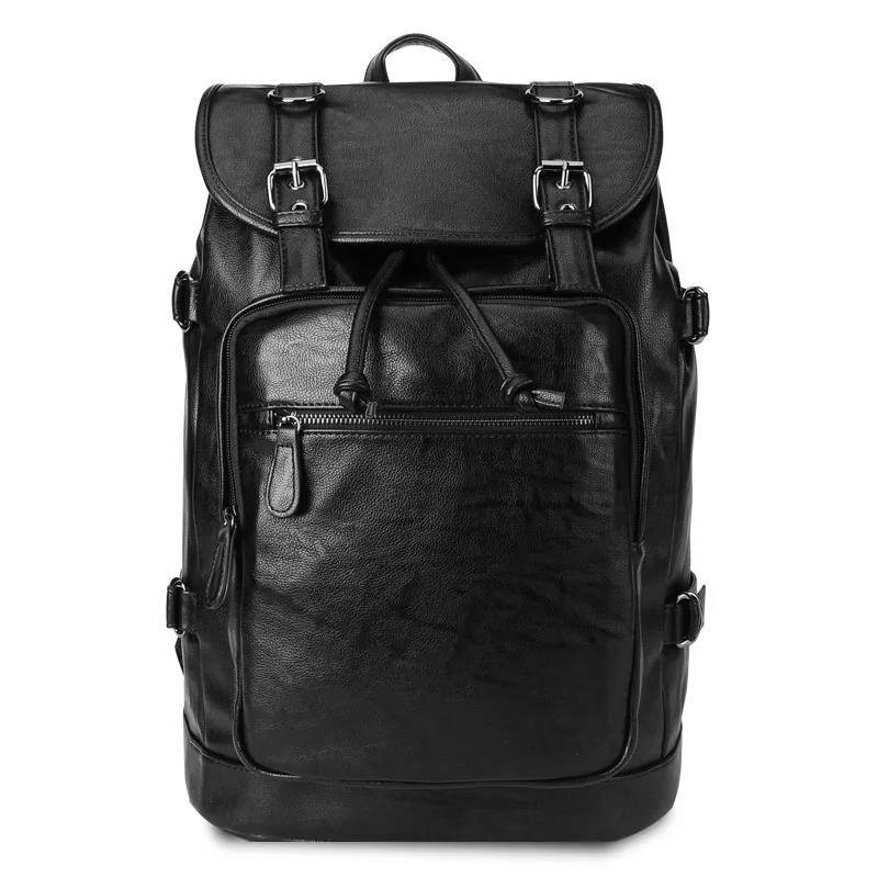 Herren Reiserucksack Street Casual Große Kapazität Rucksack Leder Computer Schwarze Tasche Multifunktionaler Rucksack 32*18.5*47cm schwarz von Joom DACH