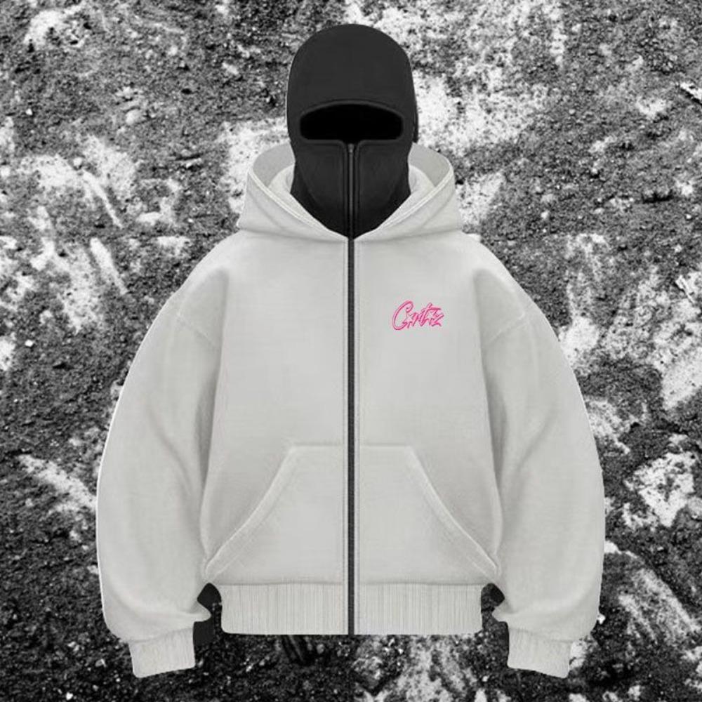 Herren-Reißverschluss-Hoodie mit Maske, Winterwarme Reißverschluss-Sportbekleidung, Supergroße Kapuzen-Sportbekleidung, Modische Streetwear mit doppelter Kapuze L von Joom DACH