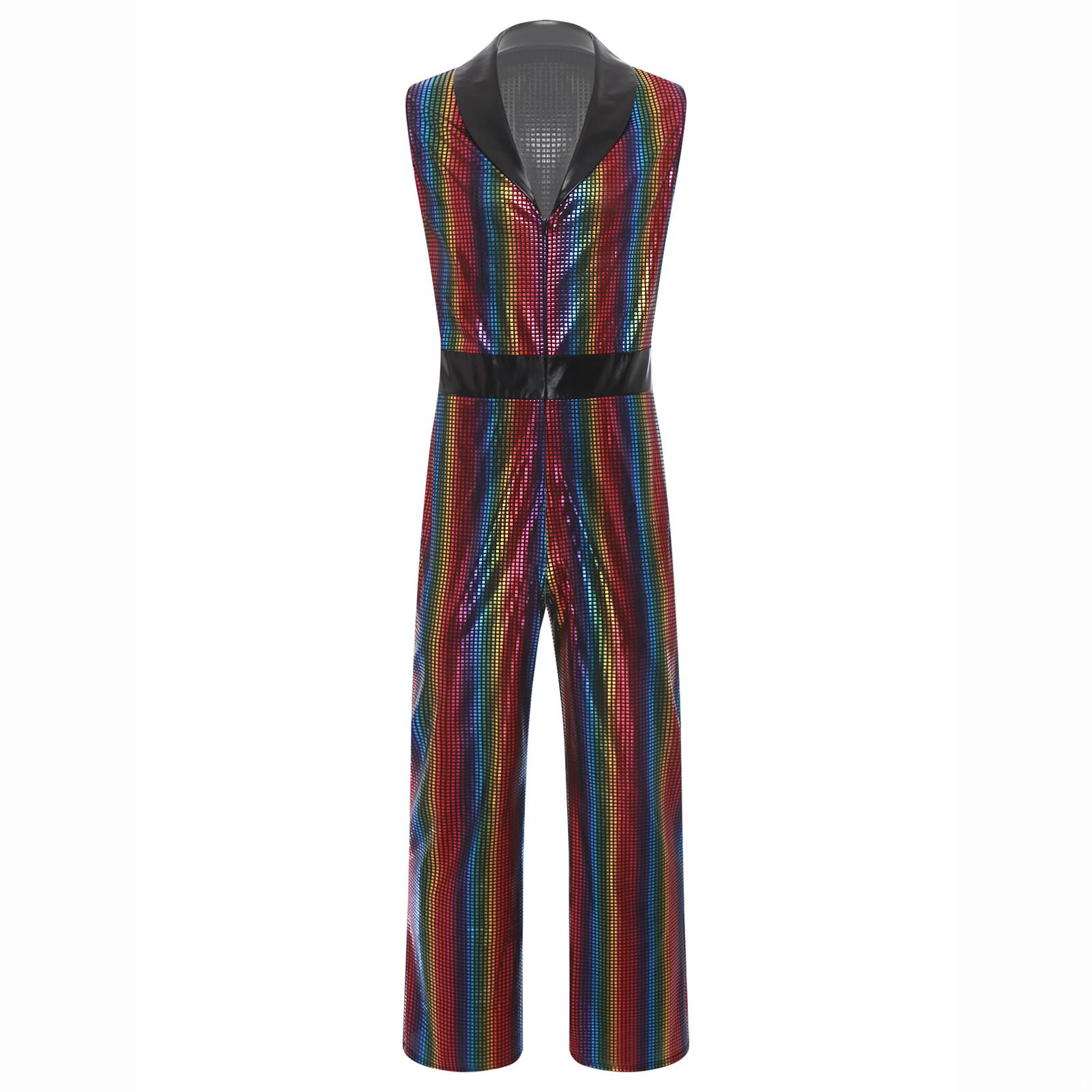 Herren Retro 1920er Disco Jumpsuit Revers V-Ausschnitt Ärmellos Weites Bein Metallic Glänzend Overall für Club 3XL von Joom DACH